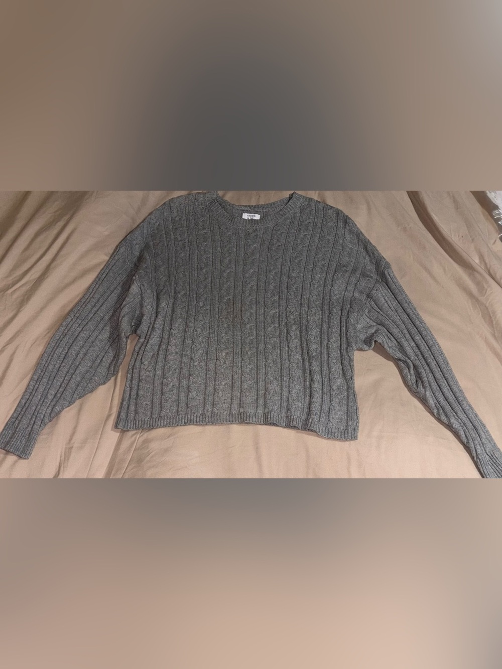 Crown & Ivy Gray Cable Knit Sweater XL NWT yLong Sleeve Cotton Blend Belk